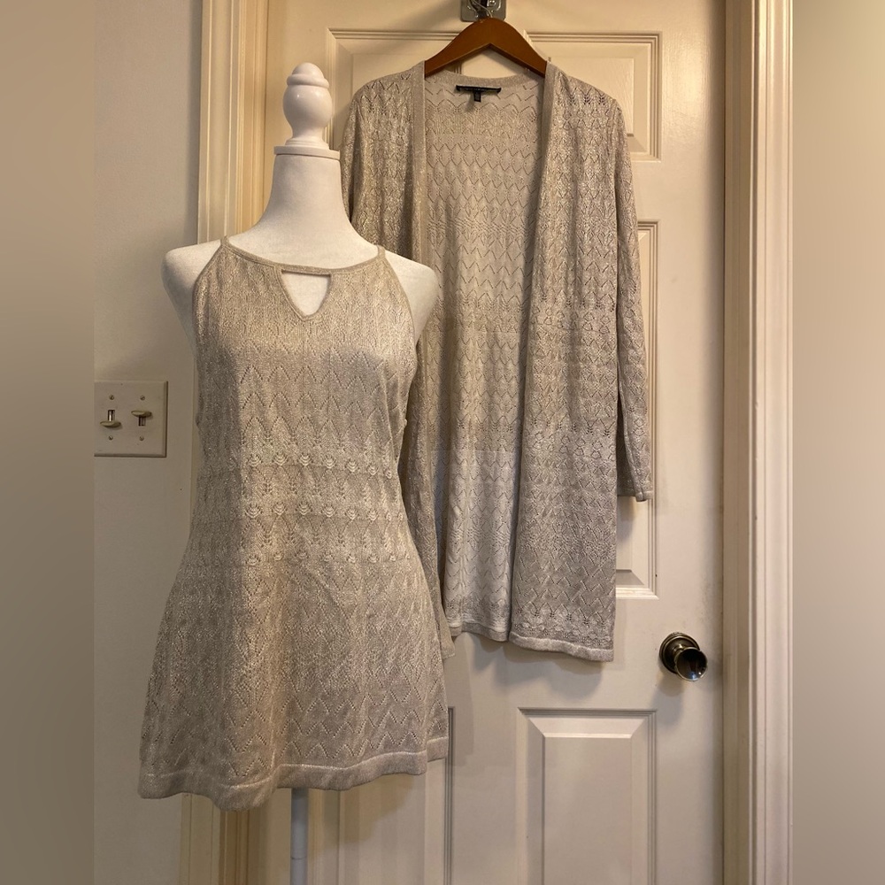 WHBM set open front metallic cardigan and sleeveless blouse with lining size L